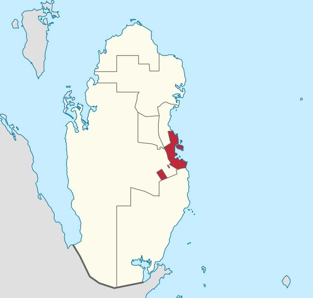 Kaart van die doha qatar plek op die wêreld
