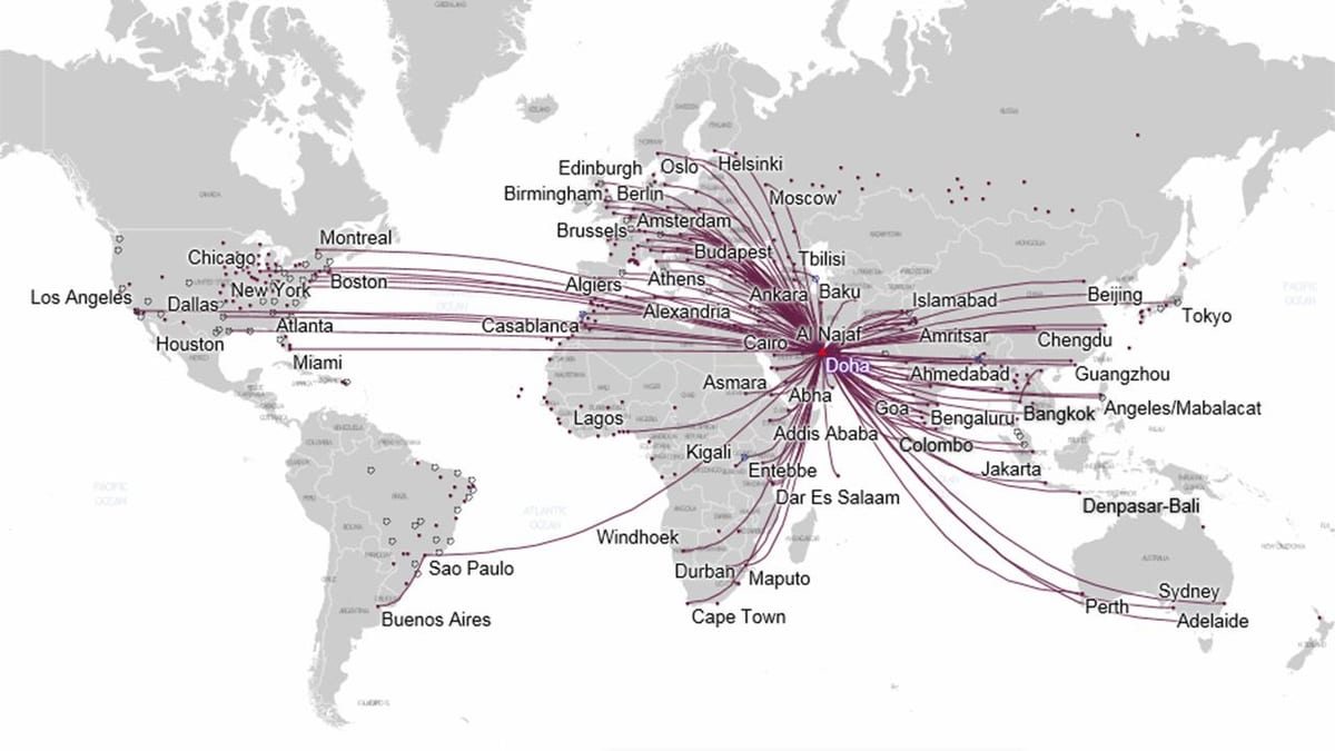 qatar airways roete kaart europa