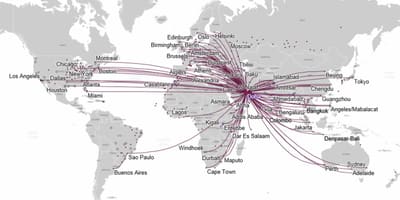 Qatar airways roete kaart europa